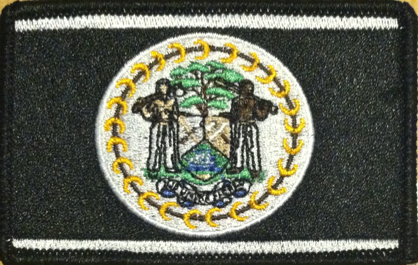 BELIZE Flag Patch With VELCRO® Brand Fastener Black & White Black Border #4