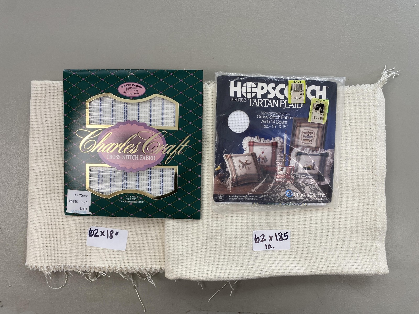 Charles Craft Aida Cloth Cross Stitch Fabric Lot 14 Count Tartan Plaid Stripe