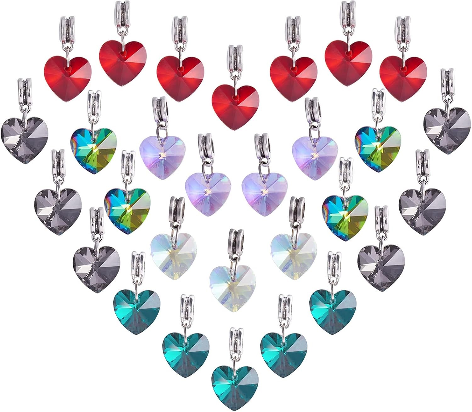 PH PandaHall 6 Colors Heart Glass Charms 30pcs Faceted 6 -