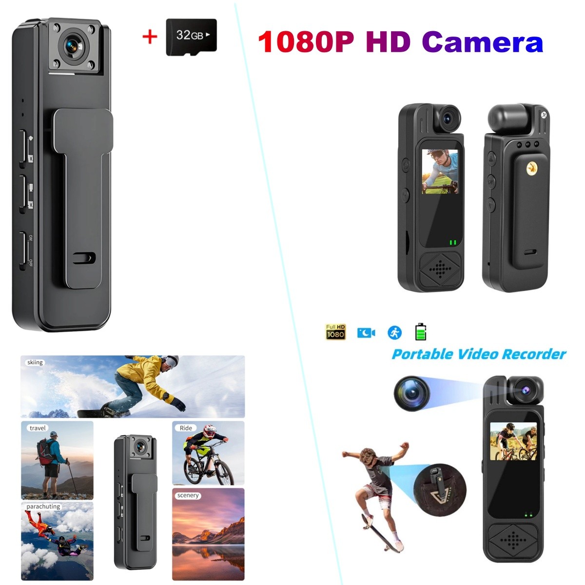 HD Body Camera & Mini Action Cam, 1080P Portable DVR with IR Night Vision 180°