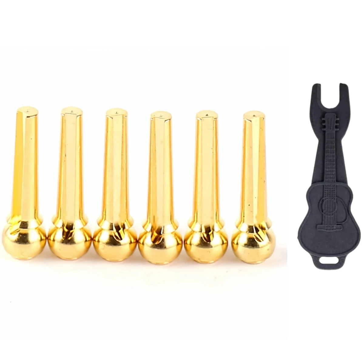 6Pcs Brass Guitar Bridge Pins with Puller Tool Solid Copper Fixed Cone Nails