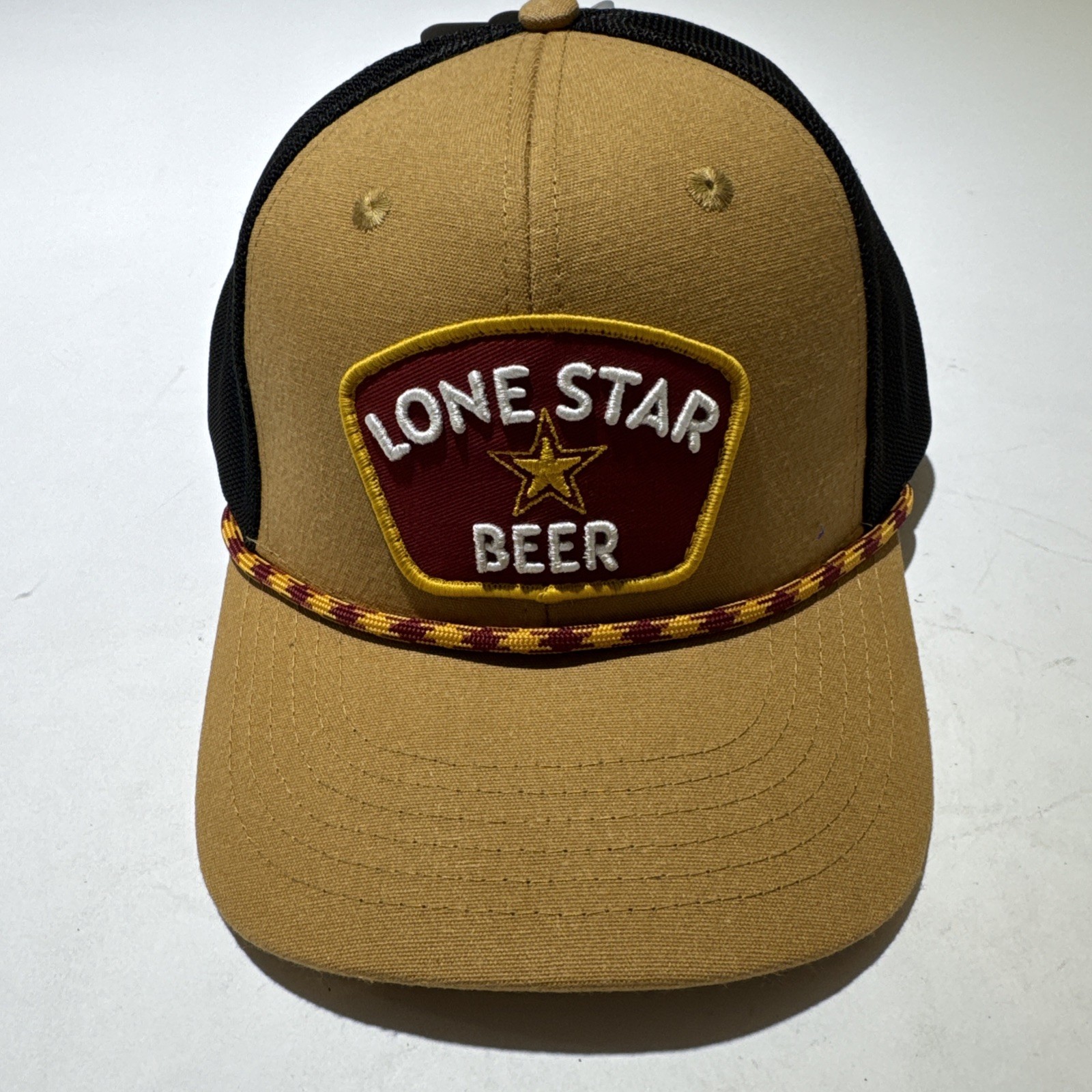 Lone Star Beer Rope Trucker Hat Brown Black Adjustable Snapback Embroidered
