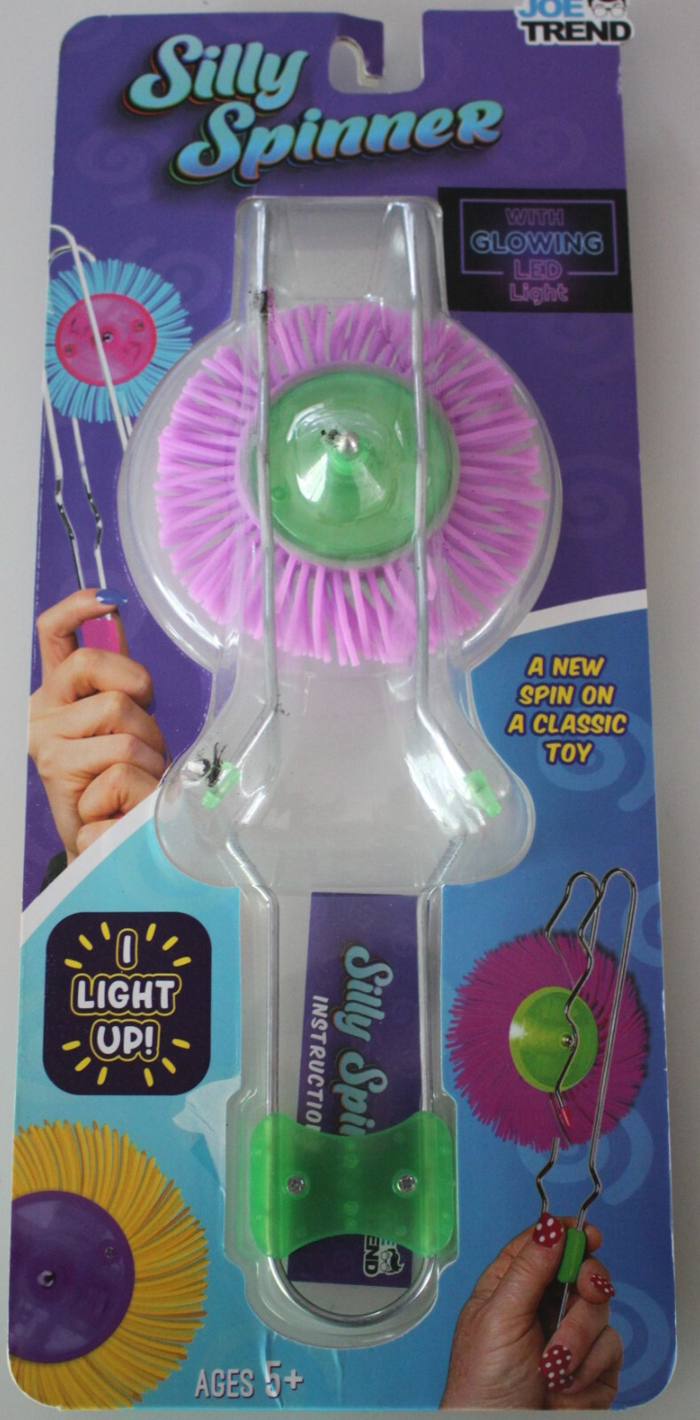 Joe Trend Silly Spinner - Purple & Green w Glowing LED Light  Ages 5+ New Sealed