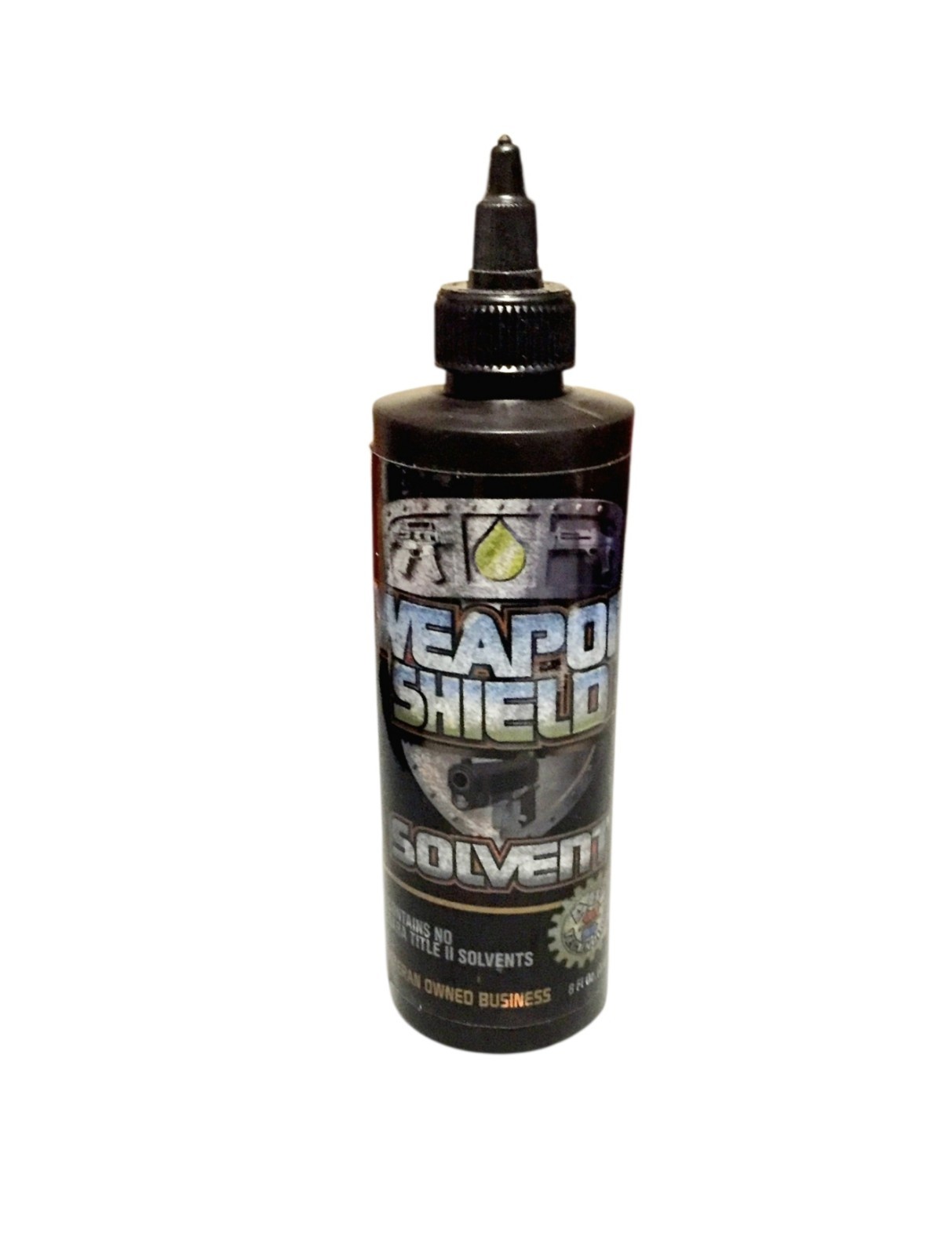 Weapon Shield Solvent 8 oz RATTAC Cleans Protects Lubricates Bottle