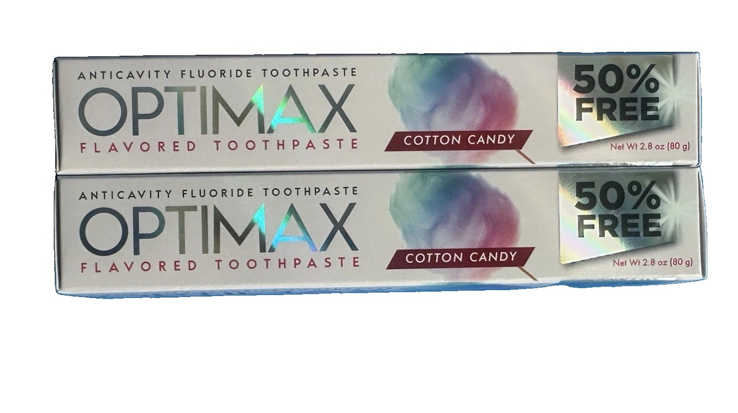 2x Lot Optimax Cotton Candy Flavored Toothpaste 2.8oz Ea. | Exp: 12/2029
