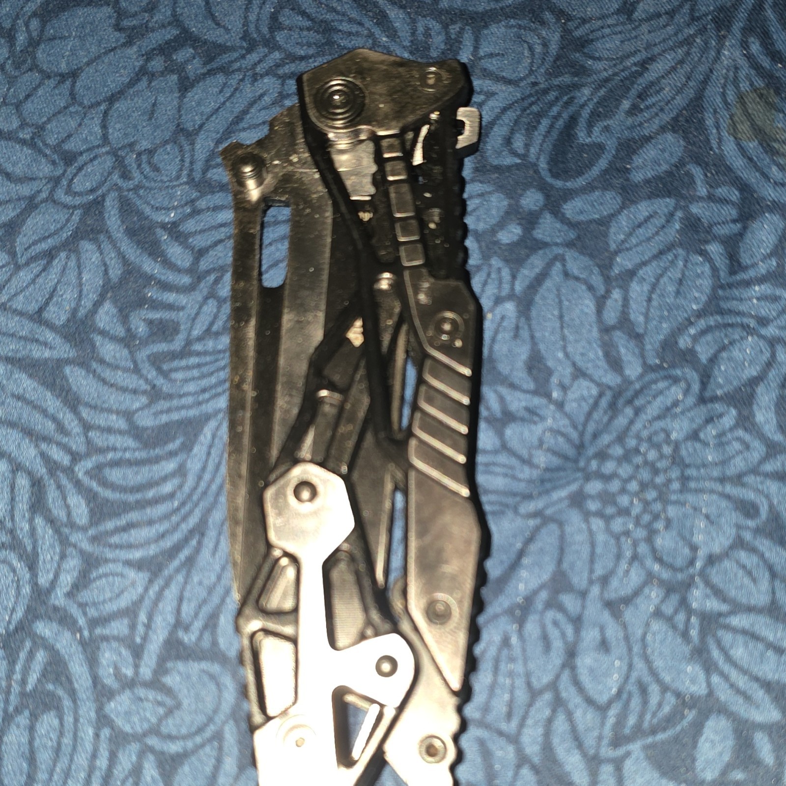 AK Folding Multi-Tool Pocket Knife, Metal Handle, Black Blade, Belt Clip