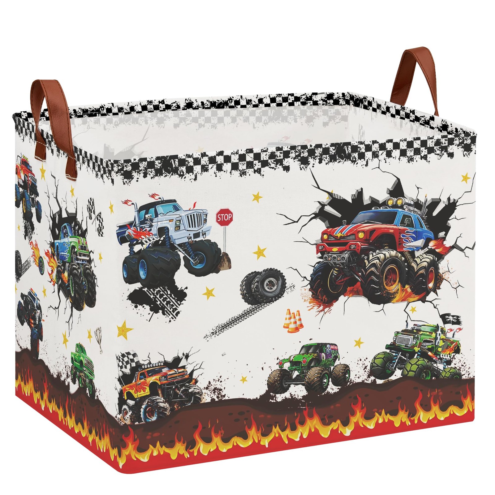 Monster Trucks Storage Basket,Collapsible Car Room Decor for Boys ,Waterproof...