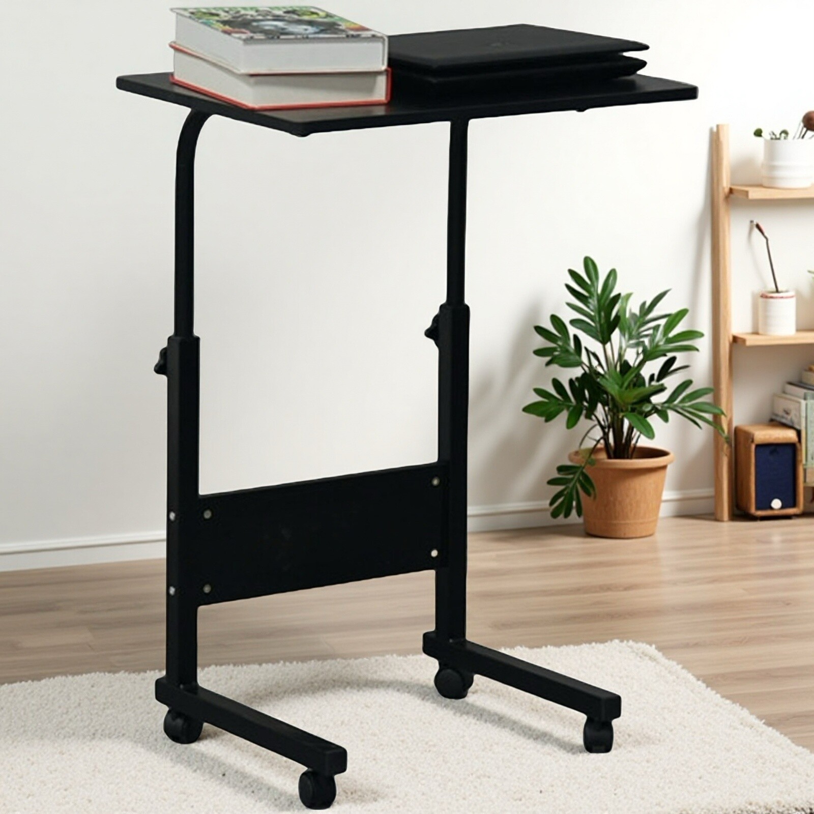 Rolling Laptop Desk - Adjustable Height Black 23.62" Tabletop Portable