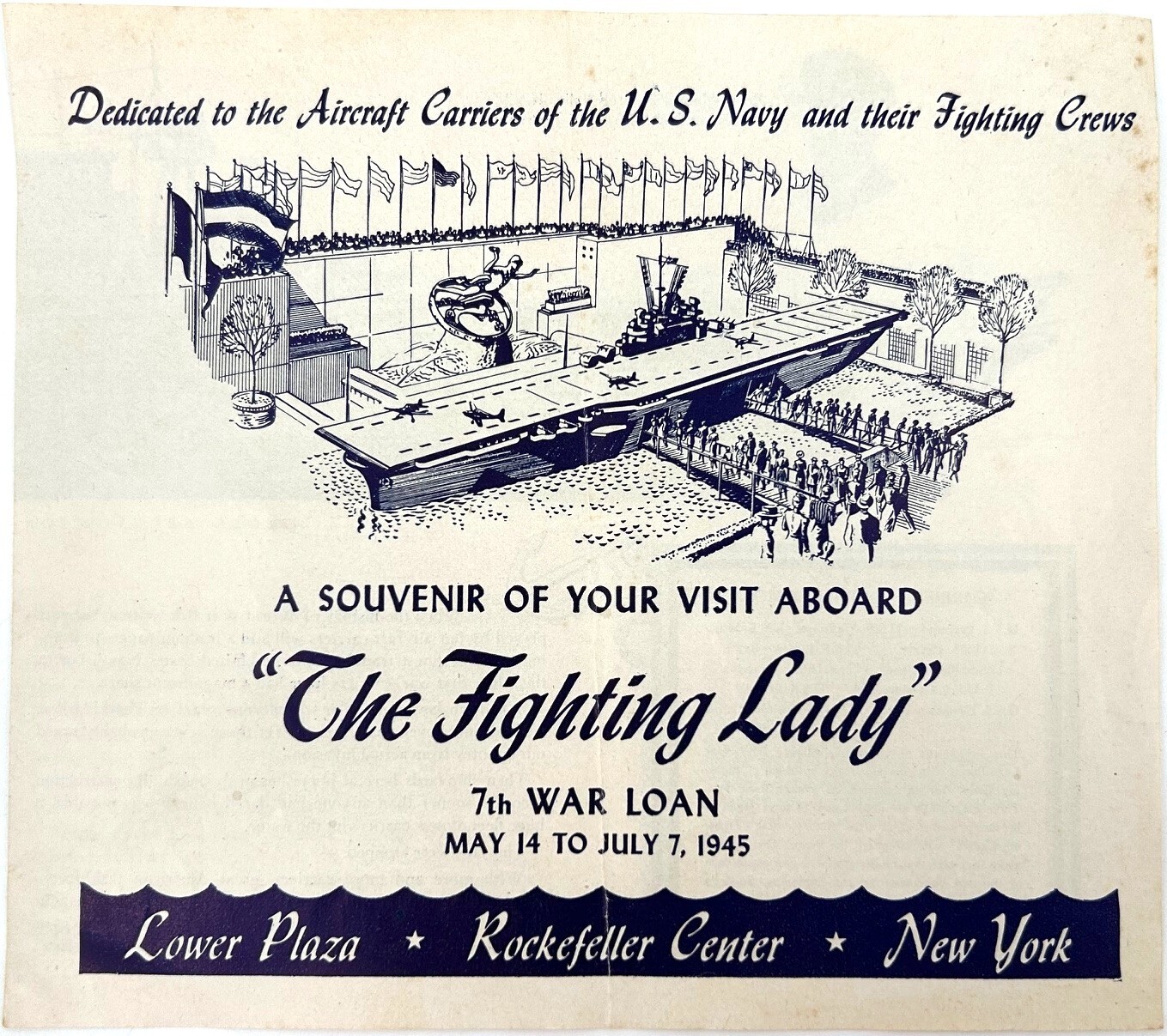 Vintage 1945 WWII Era THE FIGHTING LADY 7th WAR LOAN Aircraft Carrier Travel