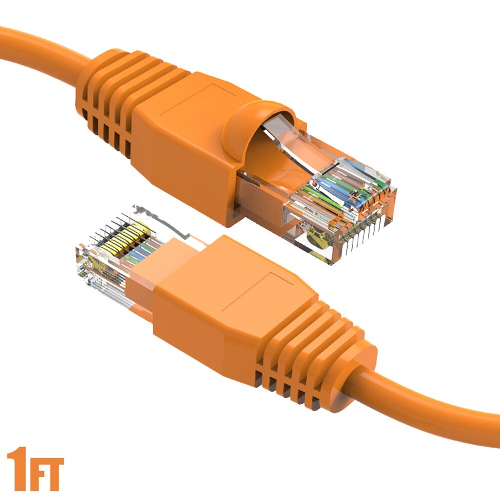 1FT Cat6A RJ45 Ethernet LAN Network UTP Patch Cable Copper Gold 24AWG Orange