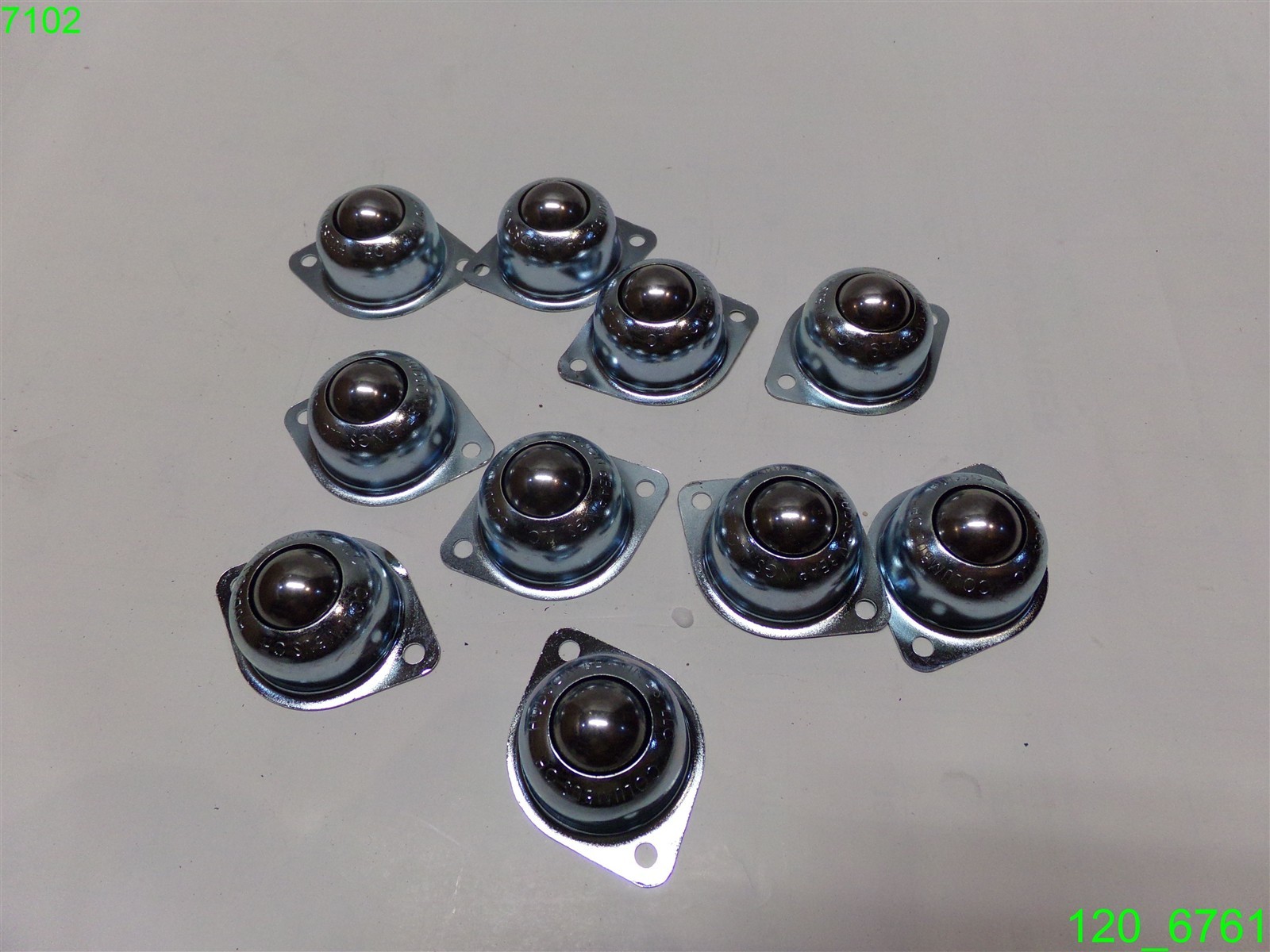 LOT OF 10 HUSDSON CONVEYOR ROLLER BALLS 2" OVERALL WIDTH 2-3/16" oc FLANGE HOLE