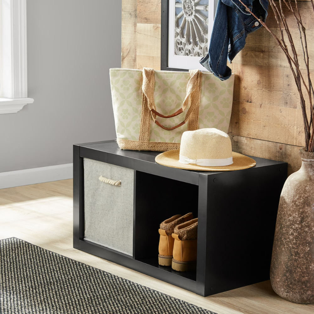 Better Homes & Gardens 2 Cube Storage Organizer Wood Bookcase Shelf, Solid Black
