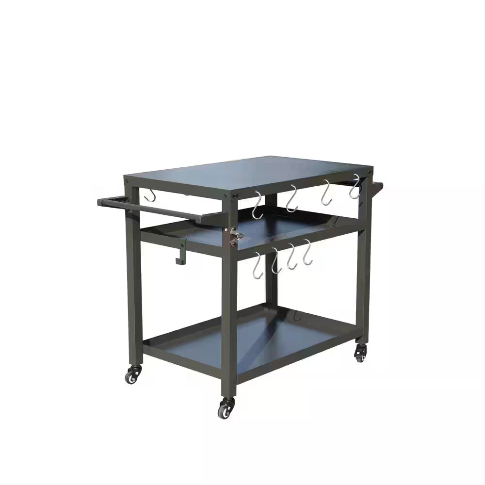 3-Shelf Outdoor Grill Table with Wheels, Stainless Steel Tabletop, for outside B