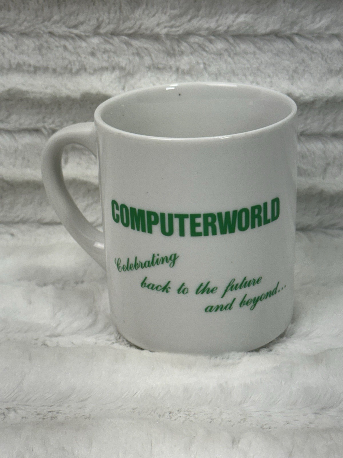 Vintage COMPUTERWORLD COMPUTER WORLD Coffee Mug Celebrating Back To The Future..