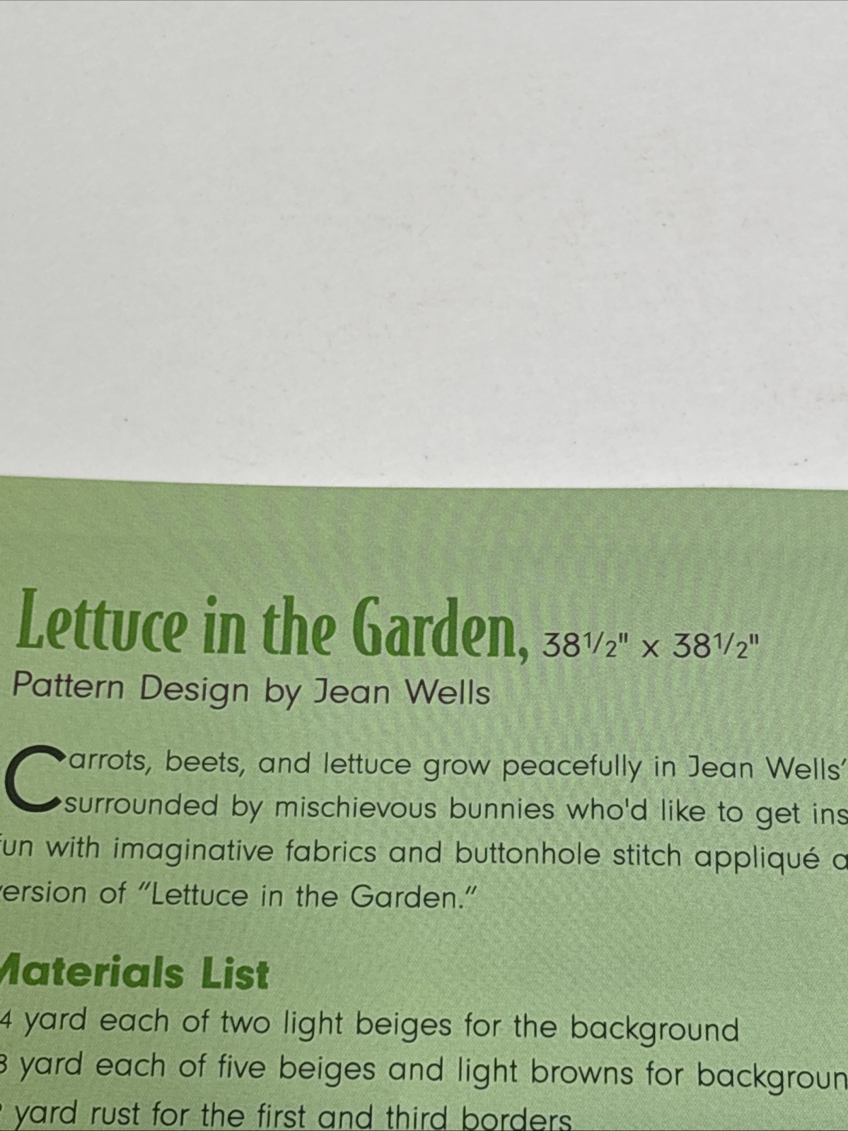 Lettuce In The Garden by Jean Wells Quilt Pattern