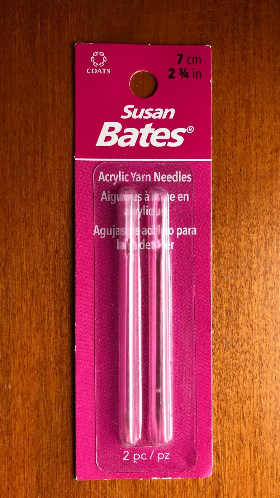 New Pack of 2 Susan Bates Clear Acrylic Yarn Needles Large Eye 2-3/4" Long