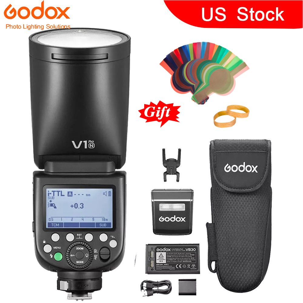 US Godox V1Pro-N TTL HSS Round Head On-Camera Flash Light Speedlite For Nikon