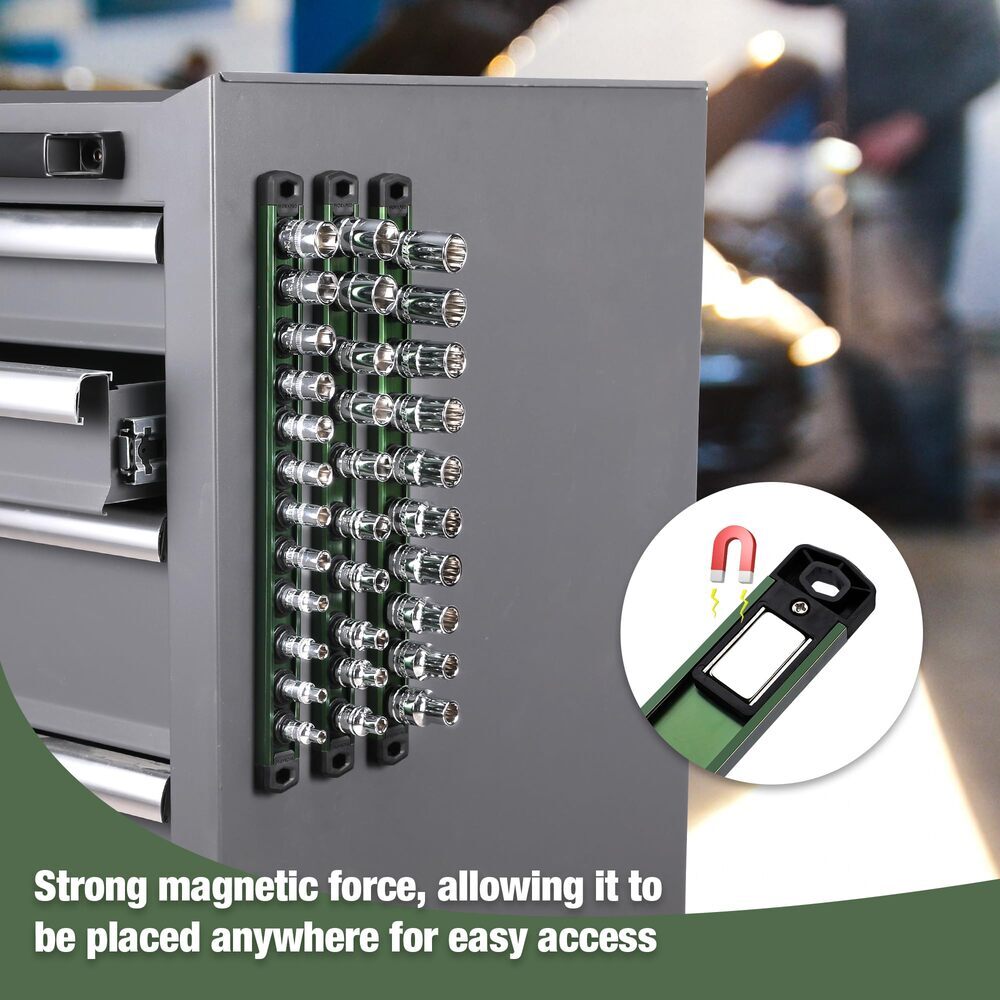 WORKPRO Magnetic Socket Organizer 1/2''Heavy Duty Socket Holder, Socket Rack Kit