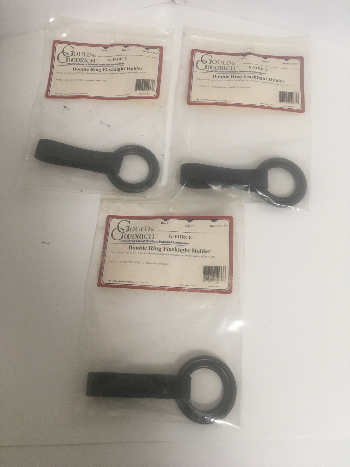 Lot Of 3 Black Double Ring Holder Tactical Duty Belt Flashlight Baton NOS