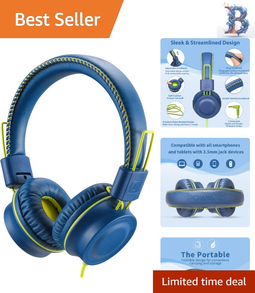 M2 Adjustable On-Ear Headphones for Kids - Noise Cancelling, Tangle-Free Design