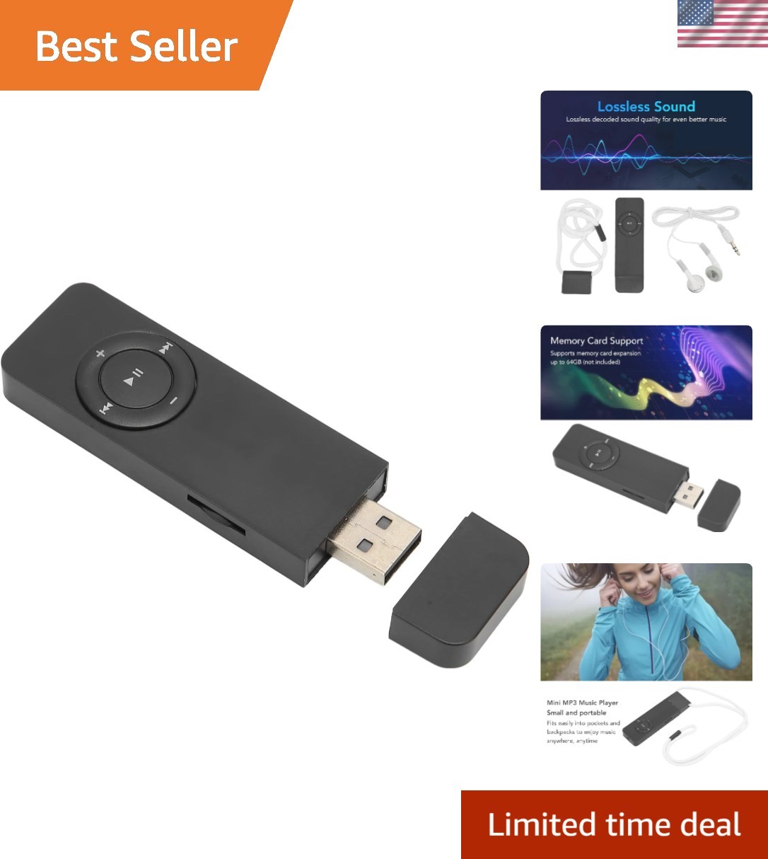 Lightweight HiFi Music Player with E-Book Support, 180mAh Battery Life in Black