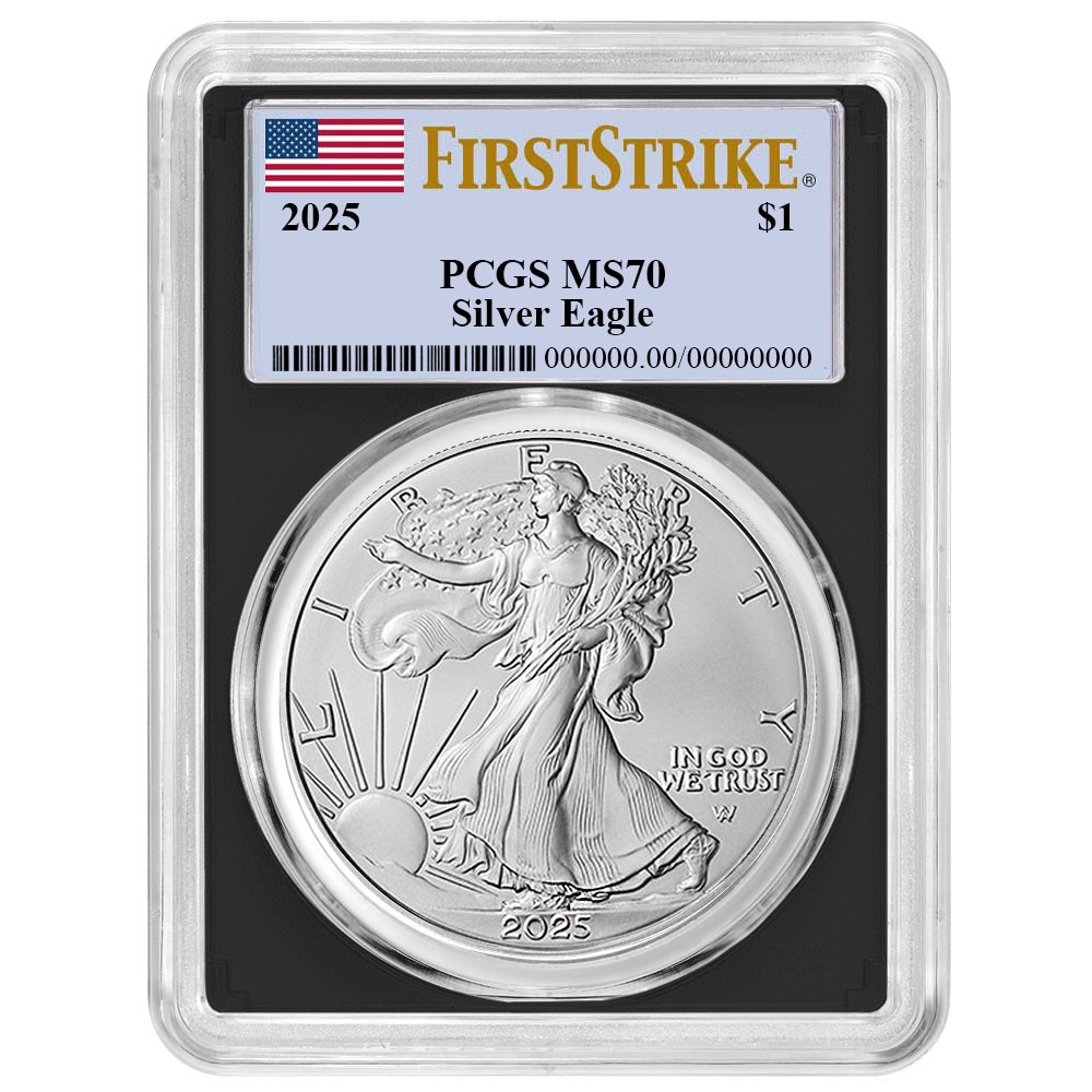 2025 $1 1-oz American Silver Eagle PCGS MS70 FS Flag Label Black Frame