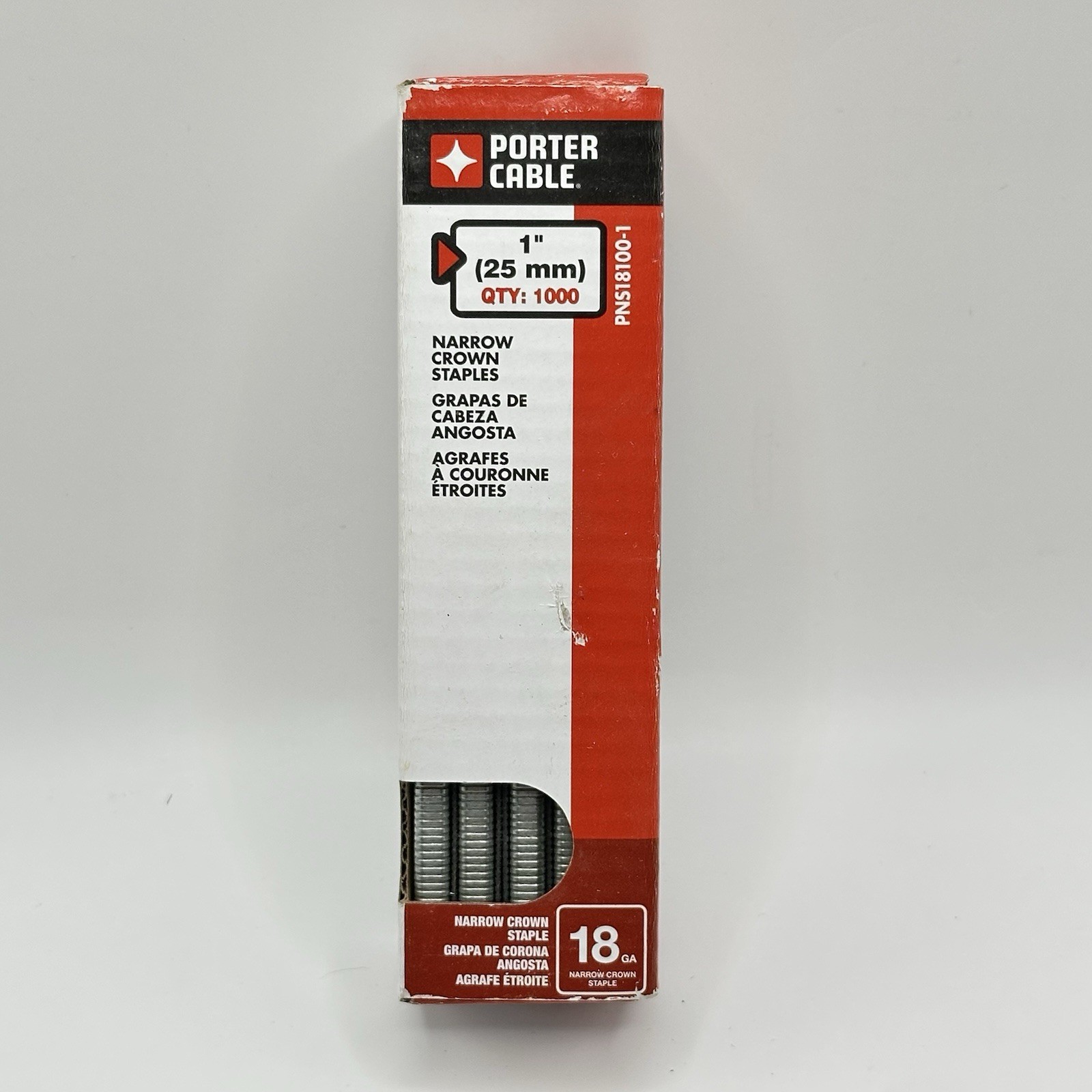 PORTER-CABLE PNS18100-1 Narrow Crown Staples, 1-Inch, 18 GA, 1000-Pack