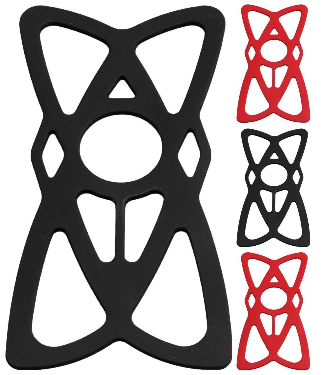 NALAKUVARA Phone Mount X Holder Grip Tether Rubber Strap Large, Black, Red