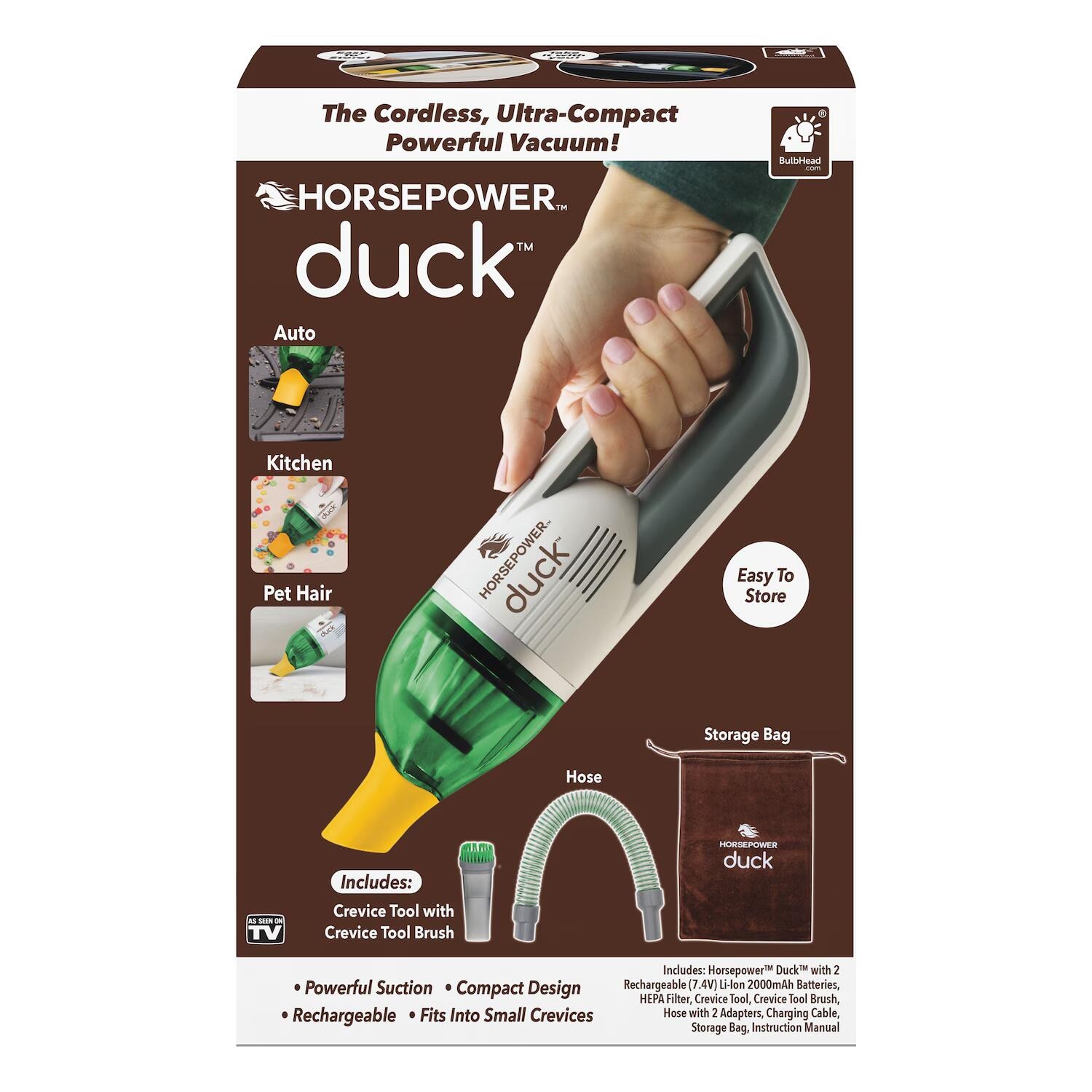 Duck Compact Cordless Vacuum by Horsepower, Ultra-Powerful - Free Shipping