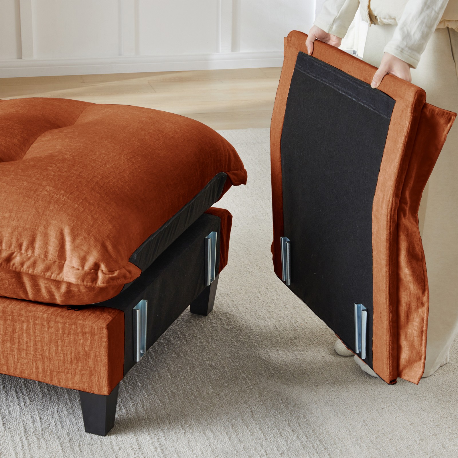 73" Armless Sofa Chenille Orange Modular 1-Seat