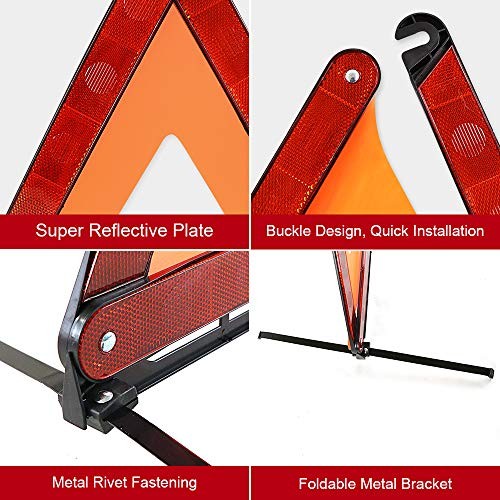 Foldable Warning Triangles Road Safety Triangle Kit, 3 Pack of Reflective