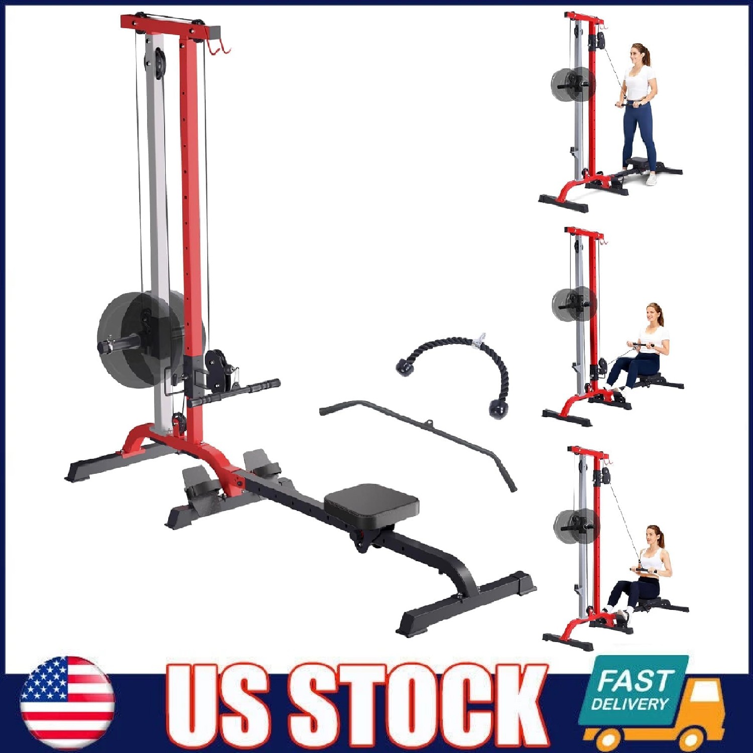 Rowing & Cable Machine ,Adjustable LAT Pull Down & Low Row Cable Machine Workout