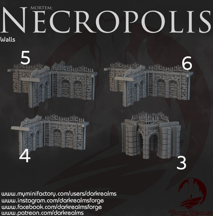 Ravenloft Necropolis Wall Corner Four Way -32mm Scale -Graveyard -D&D