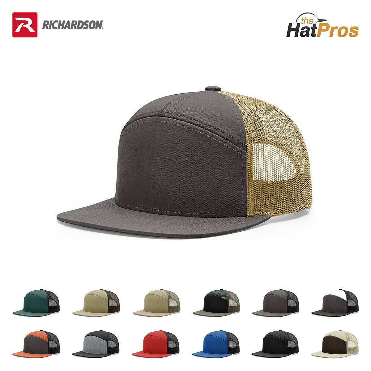 Richardson 168 7 Panel Trucker Hat 168P Snapback Flat Bill Mesh Back Cap