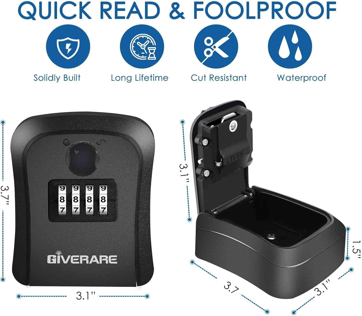 Combination Lockbox Waterproof Outdoor Wall Mount Key Storage