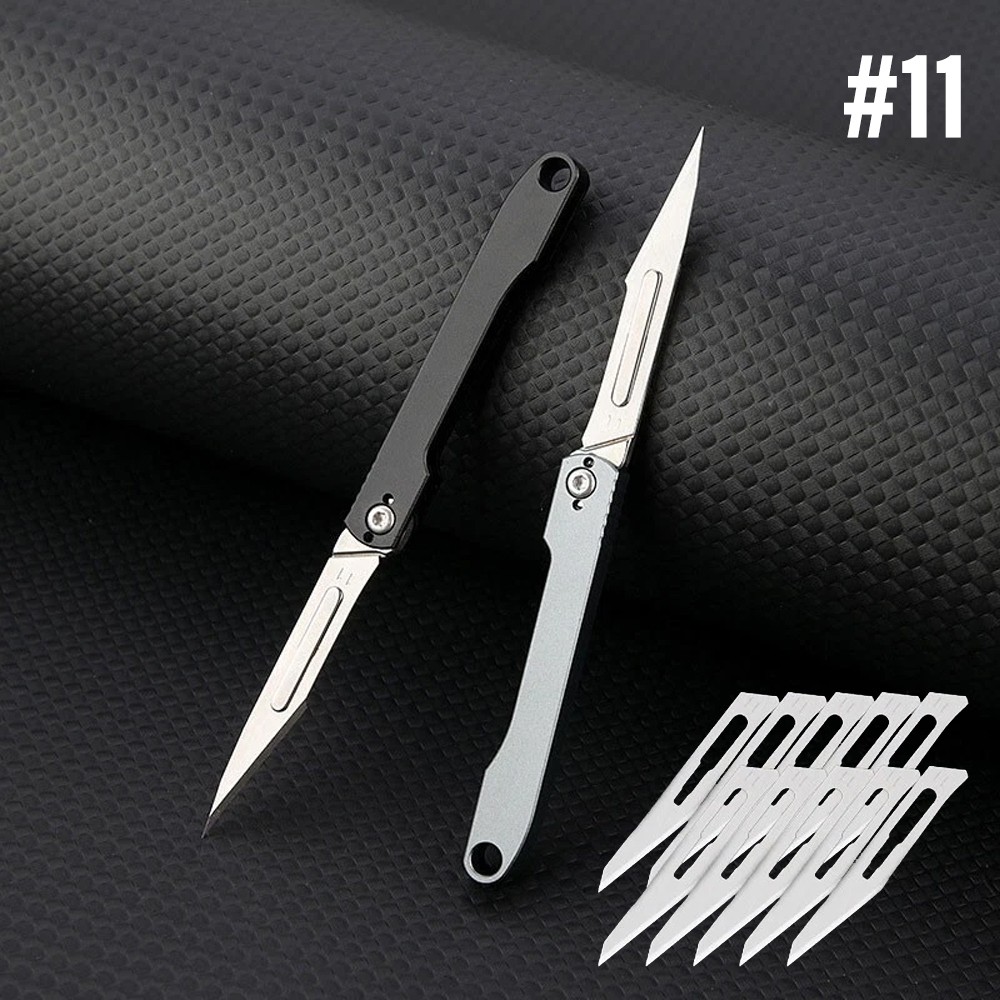 Mini Pocket Folding Utility Knife #11 Scalpel Blade Outdoor Camping EDC Keychain