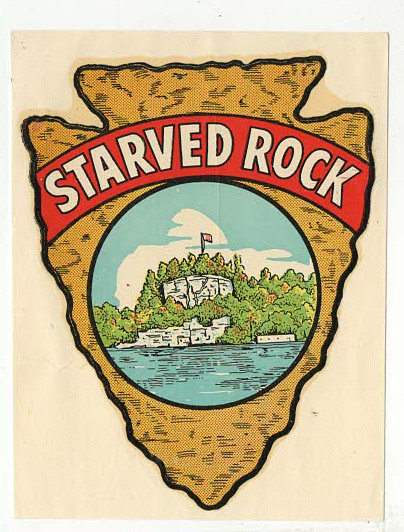 Vintage Starved Rock IL Travel Souvenir Luggage Window Decal Sticker Transfer