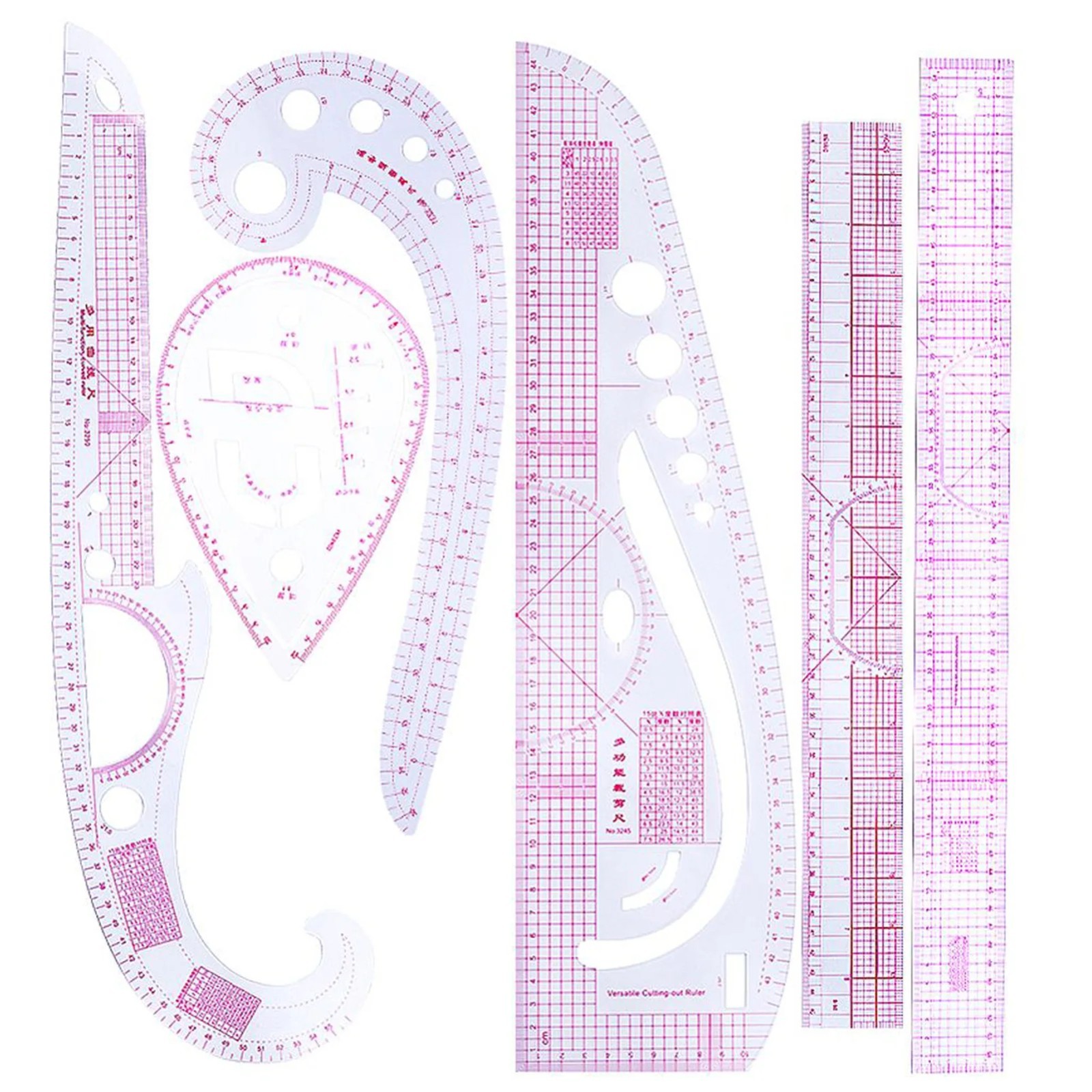 French Curve Ruler Set 6 Piece Flexible Sewing Pattern Drafting Tools Kit