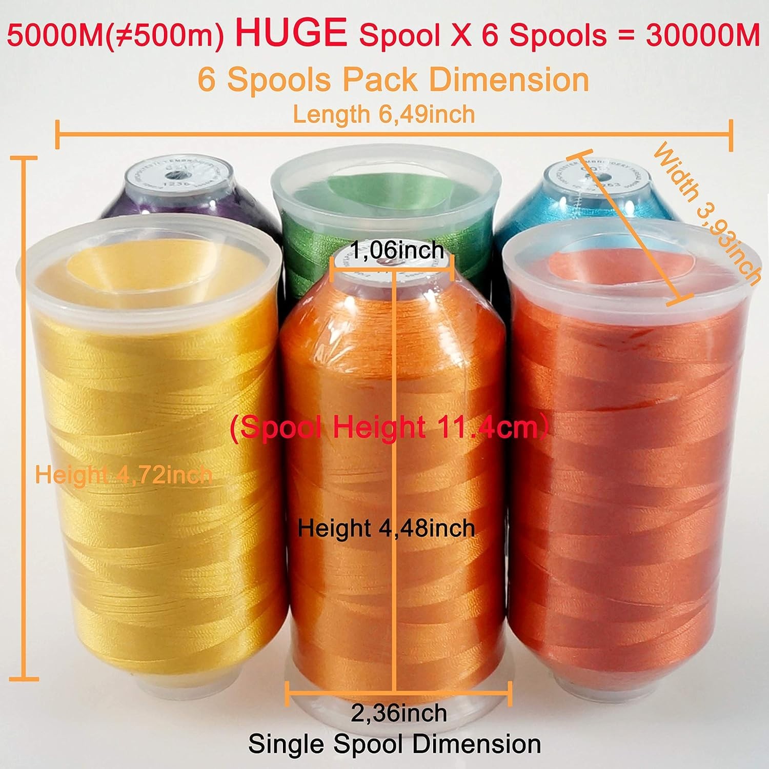 6x Fruit & Garden Colors Polyester Embroidery Thread Spools 5000M each
