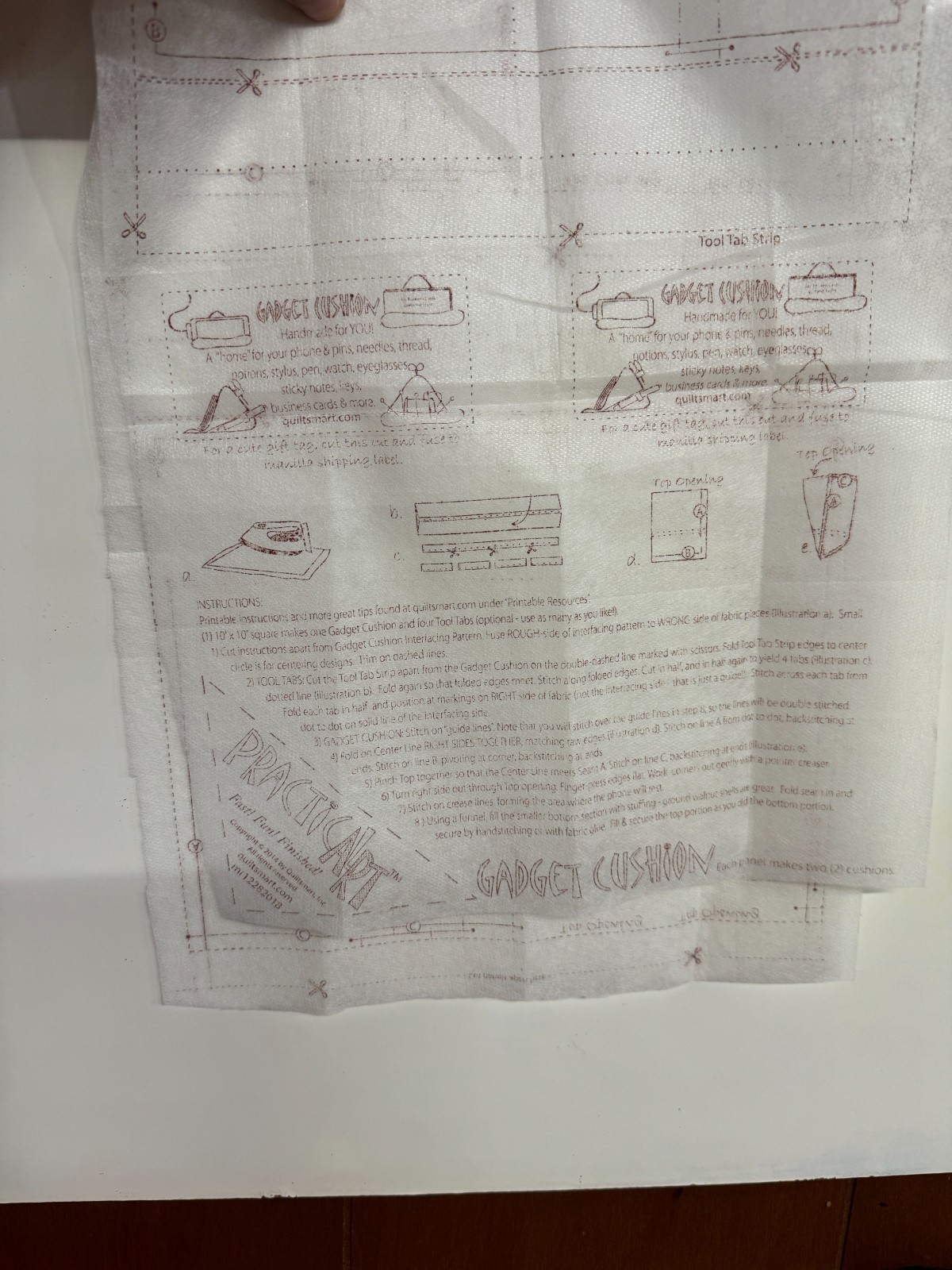 Gadget Cushion Pattern & Instructions with Design on Fusible Interfacing