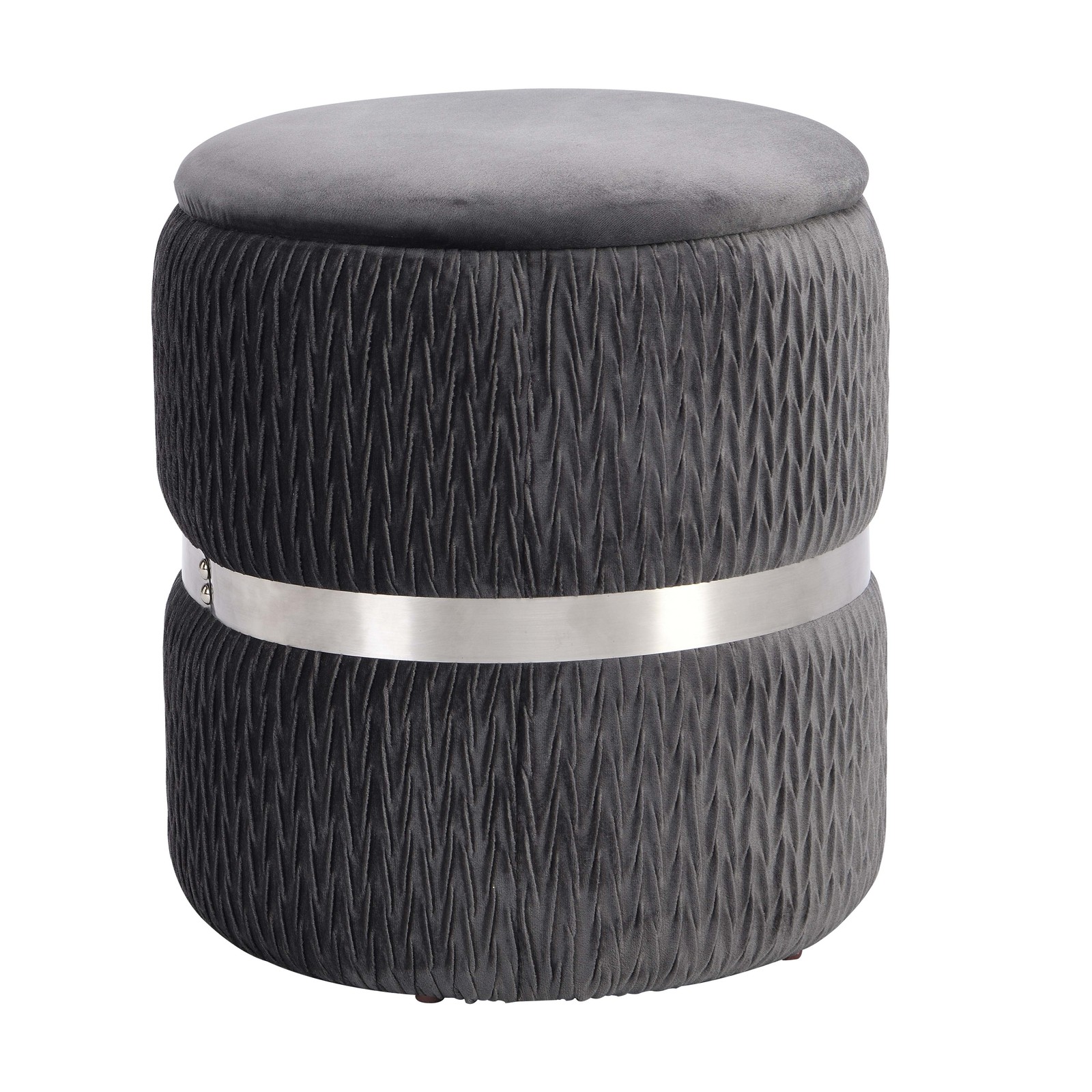 Mobili Modern Velvet Round Ottoman with Storage Grey, Footstool Pouf