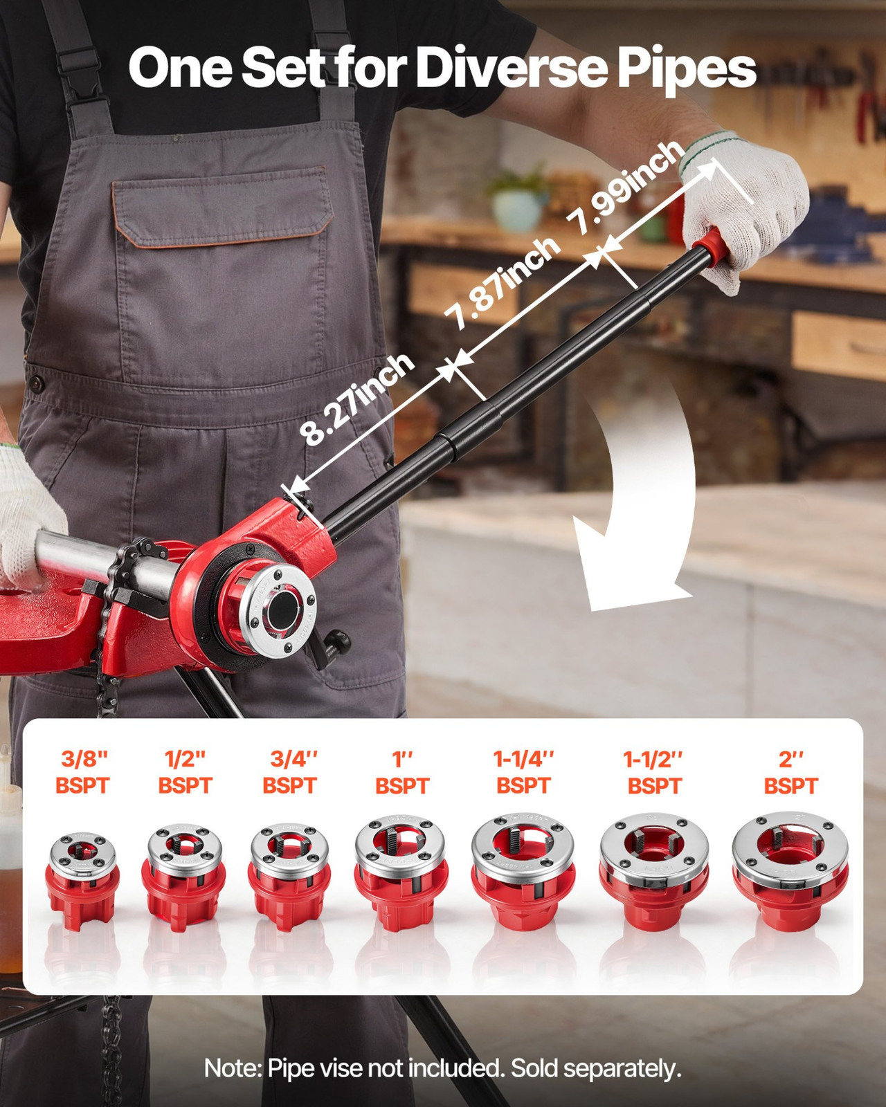 VEVOR Ratchet Pipe Threader Kit with 7 Dies, 3/8" BSPT to 2" BSPT Manual Ratchet