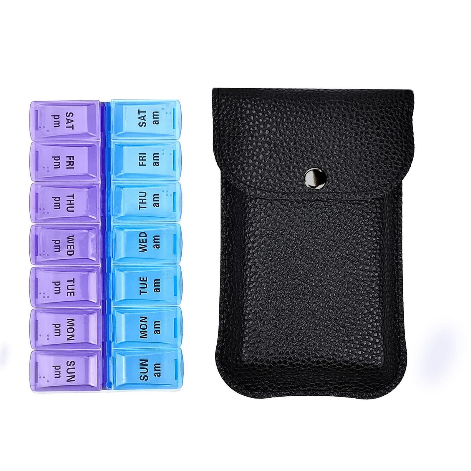 Travel Pill Organizer 2 Times a Day, PU Leather Portable Pill Case for Women/...