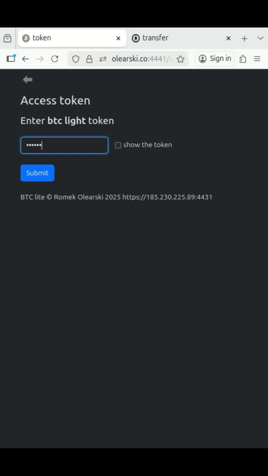 Bitcoin light wallet