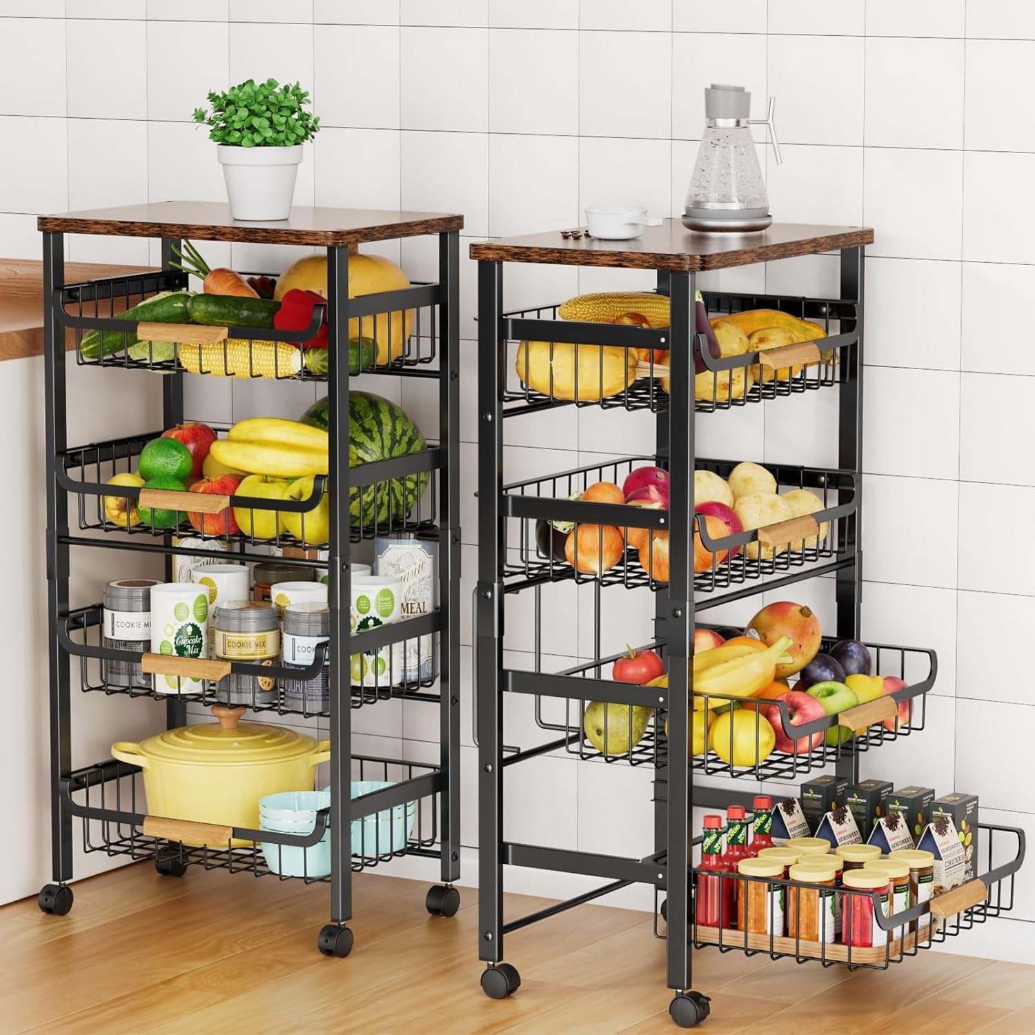5-Tier Rolling Utility Cart Kitchen Storage Cart W/ Wheels Large Capacity