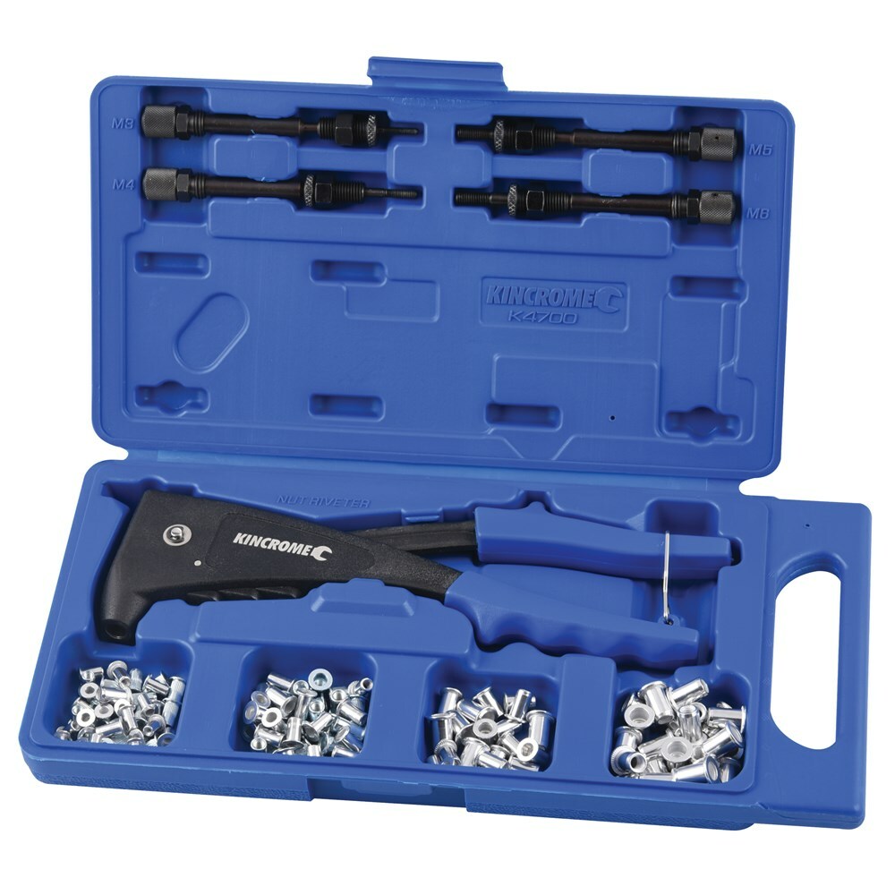 Kincrome 85PC Nut Riveter ToolKit M3‑M6 Mandrels & Inserts Blow‑Mould Case K4700