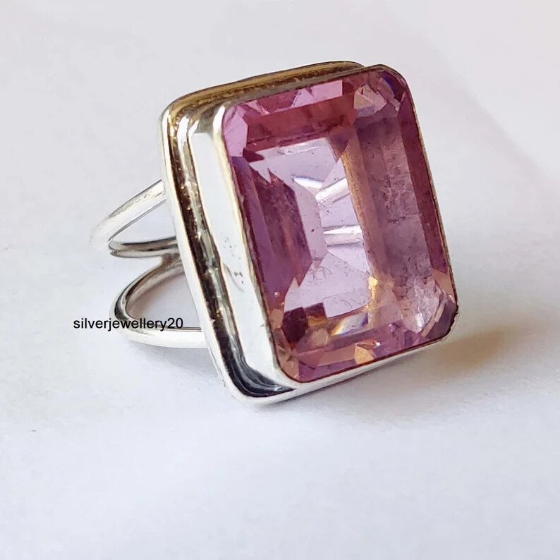 Rose Quartz Ring 925 Sterling Silver Band& Statement Ring Handmade Ring All Size