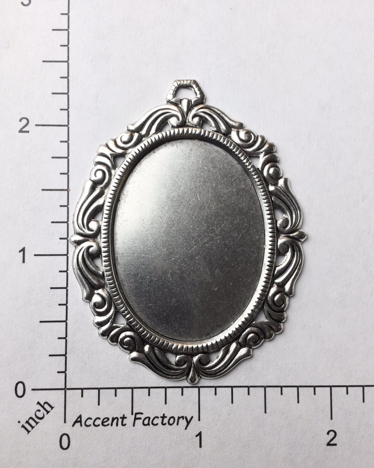 21654    Matte Silver Oxidized Victorian Pendant 30x40mm Setting Jewelry Finding