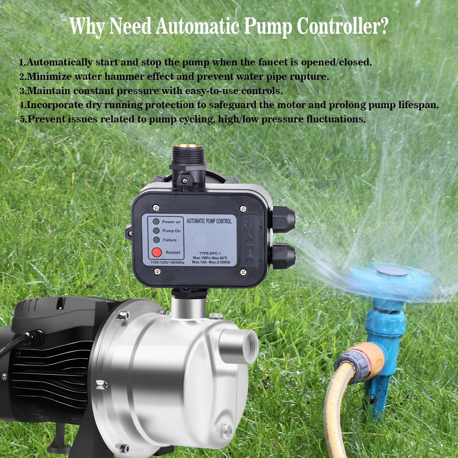 MARSTEK IP65 Automatic Water Pump Controller，Water Pump Pressure Switch Water...