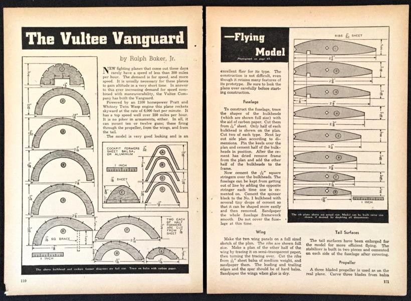 18" Vultee Vanguard 1941 How-To build PLANS Rubber power